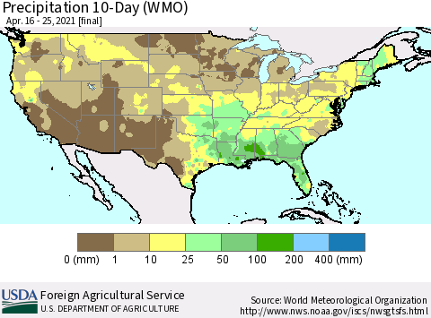 United States Precipitation 10-Day (WMO) Thematic Map For 4/16/2021 - 4/25/2021