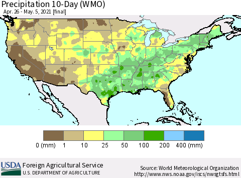 United States Precipitation 10-Day (WMO) Thematic Map For 4/26/2021 - 5/5/2021