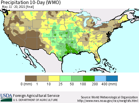 United States Precipitation 10-Day (WMO) Thematic Map For 5/11/2021 - 5/20/2021