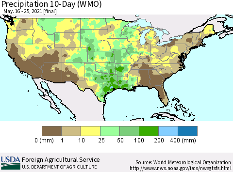 United States Precipitation 10-Day (WMO) Thematic Map For 5/16/2021 - 5/25/2021