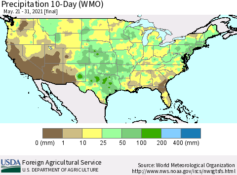 United States Precipitation 10-Day (WMO) Thematic Map For 5/21/2021 - 5/31/2021