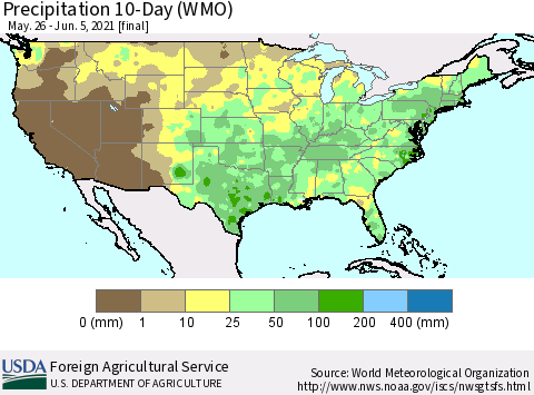 United States Precipitation 10-Day (WMO) Thematic Map For 5/26/2021 - 6/5/2021