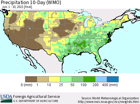 United States Precipitation 10-Day (WMO) Thematic Map For 6/1/2021 - 6/10/2021