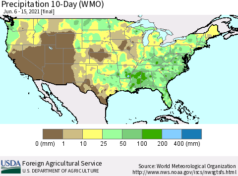 United States Precipitation 10-Day (WMO) Thematic Map For 6/6/2021 - 6/15/2021