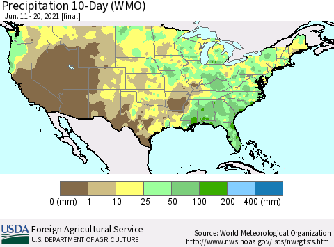 United States Precipitation 10-Day (WMO) Thematic Map For 6/11/2021 - 6/20/2021