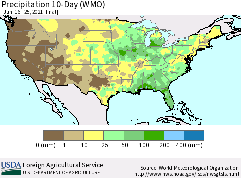 United States Precipitation 10-Day (WMO) Thematic Map For 6/16/2021 - 6/25/2021
