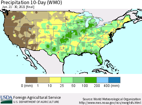 United States Precipitation 10-Day (WMO) Thematic Map For 6/21/2021 - 6/30/2021