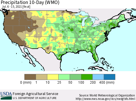 United States Precipitation 10-Day (WMO) Thematic Map For 7/6/2021 - 7/15/2021