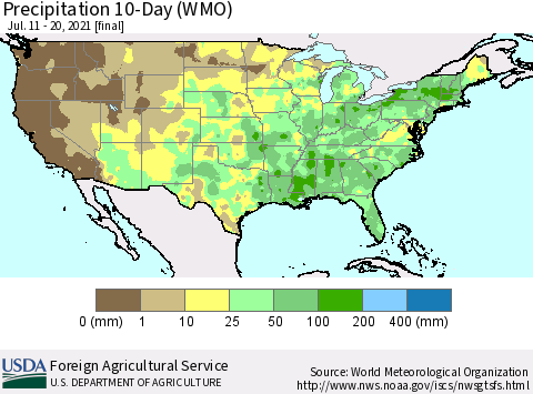 United States Precipitation 10-Day (WMO) Thematic Map For 7/11/2021 - 7/20/2021