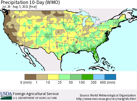 United States Precipitation 10-Day (WMO) Thematic Map For 7/26/2021 - 8/5/2021