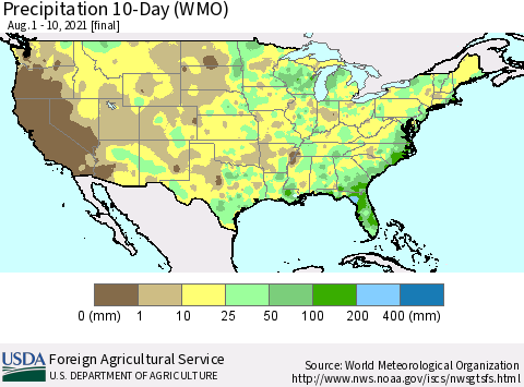 United States Precipitation 10-Day (WMO) Thematic Map For 8/1/2021 - 8/10/2021