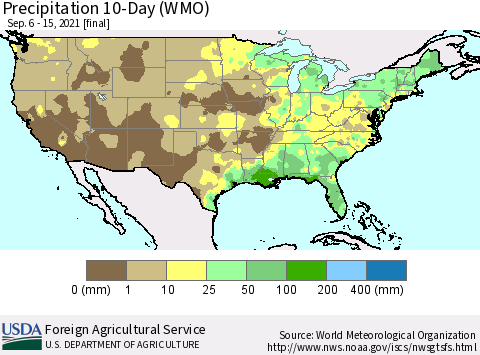 United States Precipitation 10-Day (WMO) Thematic Map For 9/6/2021 - 9/15/2021