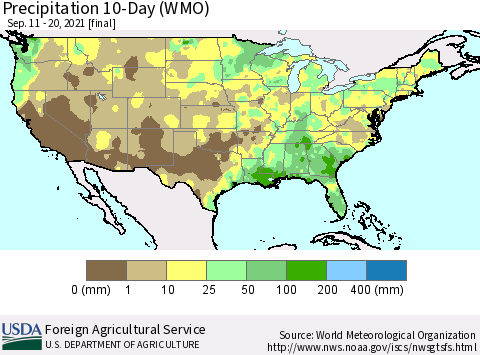 United States Precipitation 10-Day (WMO) Thematic Map For 9/11/2021 - 9/20/2021