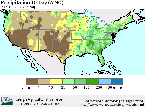United States Precipitation 10-Day (WMO) Thematic Map For 9/16/2021 - 9/25/2021