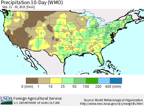 United States Precipitation 10-Day (WMO) Thematic Map For 9/21/2021 - 9/30/2021