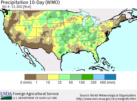 United States Precipitation 10-Day (WMO) Thematic Map For 10/6/2021 - 10/15/2021
