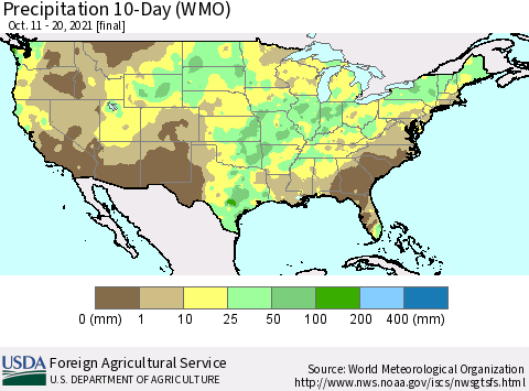 United States Precipitation 10-Day (WMO) Thematic Map For 10/11/2021 - 10/20/2021