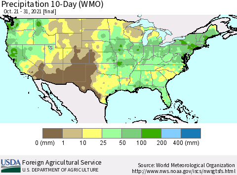 United States Precipitation 10-Day (WMO) Thematic Map For 10/21/2021 - 10/31/2021