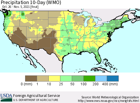 United States Precipitation 10-Day (WMO) Thematic Map For 10/26/2021 - 11/5/2021