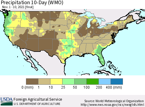 United States Precipitation 10-Day (WMO) Thematic Map For 11/1/2021 - 11/10/2021