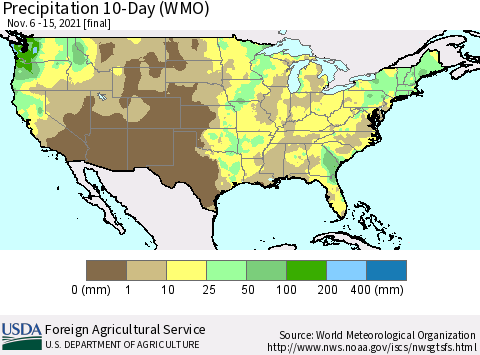 United States Precipitation 10-Day (WMO) Thematic Map For 11/6/2021 - 11/15/2021
