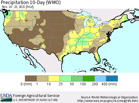 United States Precipitation 10-Day (WMO) Thematic Map For 11/16/2021 - 11/25/2021