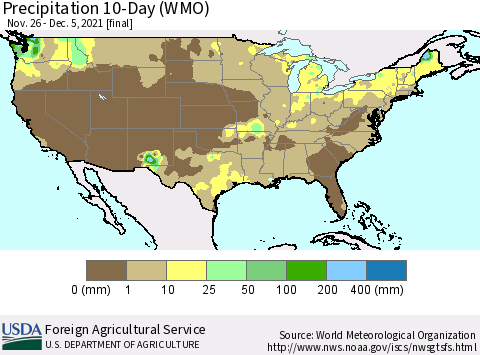 United States Precipitation 10-Day (WMO) Thematic Map For 11/26/2021 - 12/5/2021