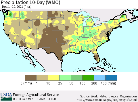 United States Precipitation 10-Day (WMO) Thematic Map For 12/1/2021 - 12/10/2021