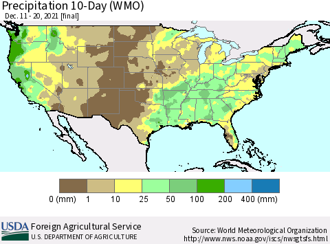 United States Precipitation 10-Day (WMO) Thematic Map For 12/11/2021 - 12/20/2021