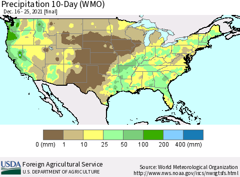 United States Precipitation 10-Day (WMO) Thematic Map For 12/16/2021 - 12/25/2021