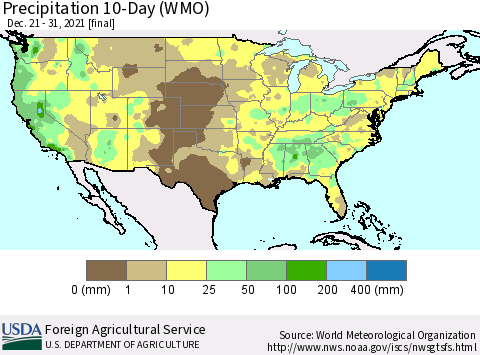 United States Precipitation 10-Day (WMO) Thematic Map For 12/21/2021 - 12/31/2021