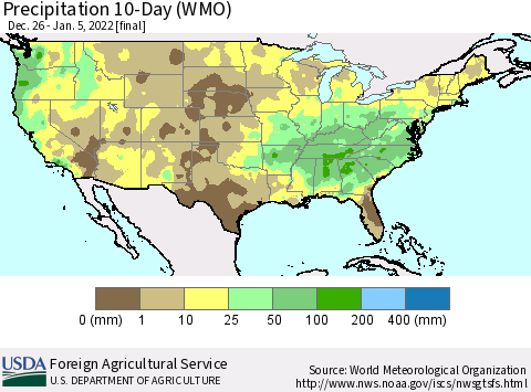 United States Precipitation 10-Day (WMO) Thematic Map For 12/26/2021 - 1/5/2022