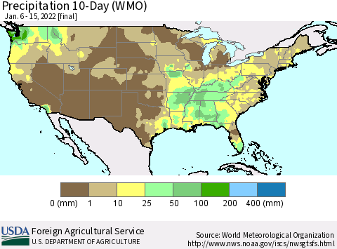 United States Precipitation 10-Day (WMO) Thematic Map For 1/6/2022 - 1/15/2022