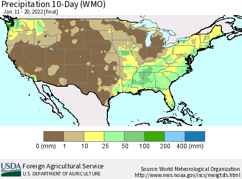 United States Precipitation 10-Day (WMO) Thematic Map For 1/11/2022 - 1/20/2022