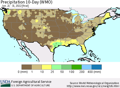 United States Precipitation 10-Day (WMO) Thematic Map For 1/21/2022 - 1/31/2022