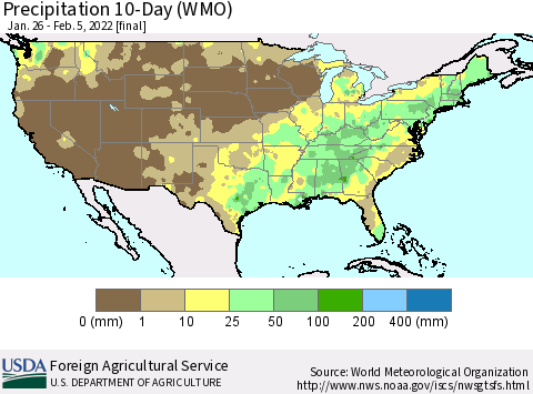 United States Precipitation 10-Day (WMO) Thematic Map For 1/26/2022 - 2/5/2022