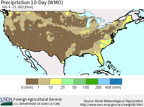 United States Precipitation 10-Day (WMO) Thematic Map For 2/6/2022 - 2/15/2022
