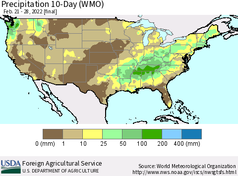 United States Precipitation 10-Day (WMO) Thematic Map For 2/21/2022 - 2/28/2022