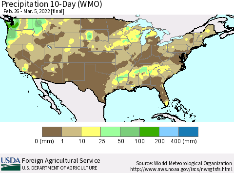 United States Precipitation 10-Day (WMO) Thematic Map For 2/26/2022 - 3/5/2022