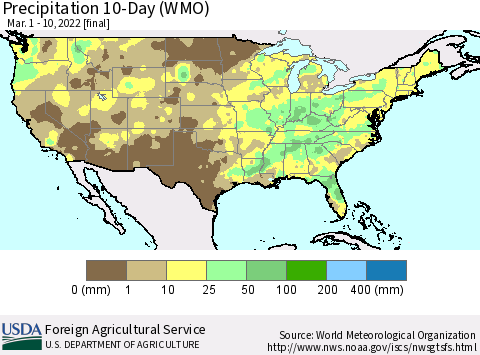 United States Precipitation 10-Day (WMO) Thematic Map For 3/1/2022 - 3/10/2022