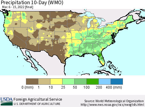 United States Precipitation 10-Day (WMO) Thematic Map For 3/6/2022 - 3/15/2022