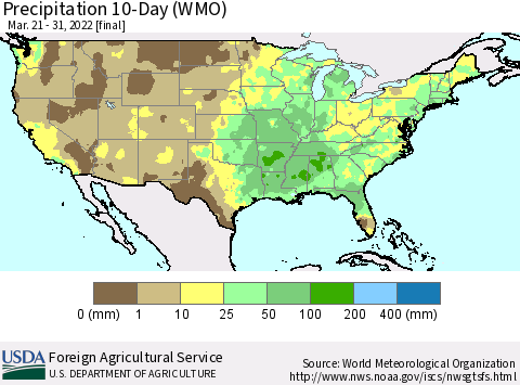 United States Precipitation 10-Day (WMO) Thematic Map For 3/21/2022 - 3/31/2022