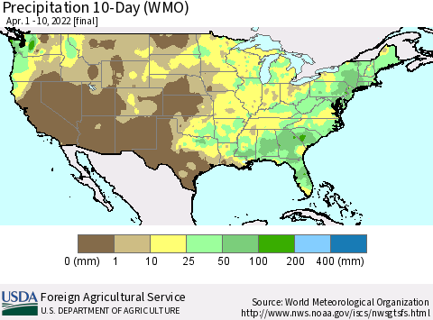 United States Precipitation 10-Day (WMO) Thematic Map For 4/1/2022 - 4/10/2022
