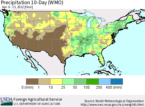 United States Precipitation 10-Day (WMO) Thematic Map For 4/6/2022 - 4/15/2022