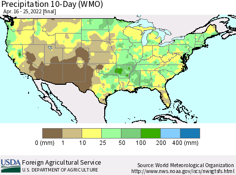 United States Precipitation 10-Day (WMO) Thematic Map For 4/16/2022 - 4/25/2022
