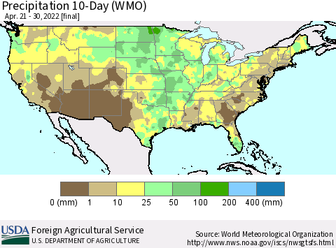 United States Precipitation 10-Day (WMO) Thematic Map For 4/21/2022 - 4/30/2022