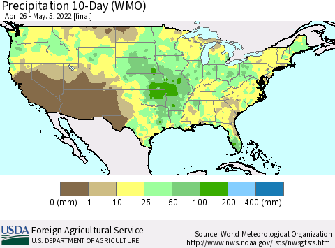 United States Precipitation 10-Day (WMO) Thematic Map For 4/26/2022 - 5/5/2022