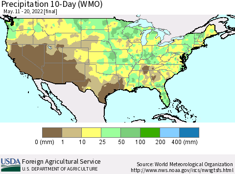 United States Precipitation 10-Day (WMO) Thematic Map For 5/11/2022 - 5/20/2022