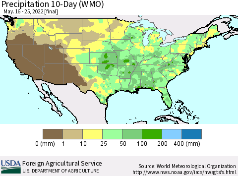United States Precipitation 10-Day (WMO) Thematic Map For 5/16/2022 - 5/25/2022