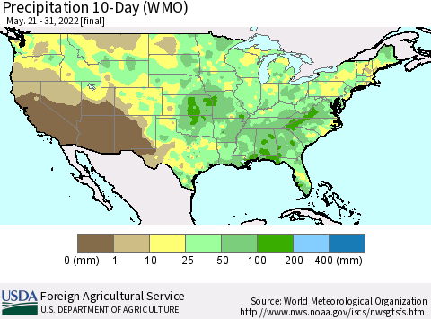 United States Precipitation 10-Day (WMO) Thematic Map For 5/21/2022 - 5/31/2022